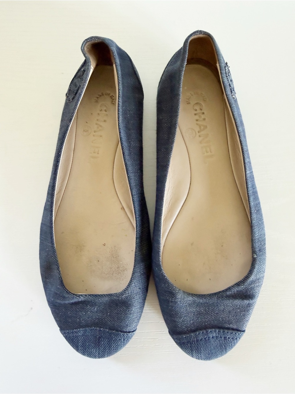 Chanel Blue Denim Cap Toe Ballet Flats Embroidered CC Logo EU 37 US 7 - Picture 10 of 12